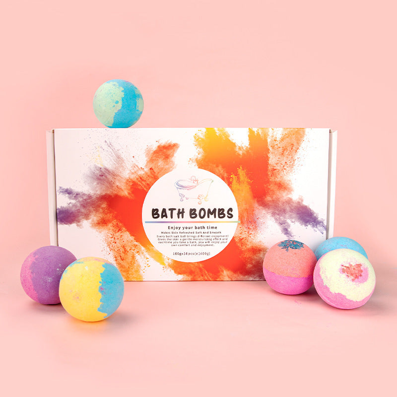 Coffret de 14 Boules de Bain Effervescentes – Explosion de Parfums et de Détente pour un Bain Relaxant