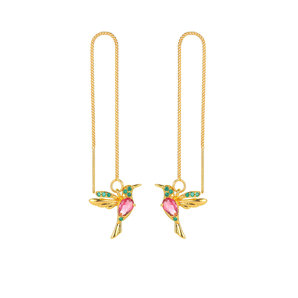 Boucles d’Oreilles Pendantes Colibri en Cristal - Élégance et Légèreté pour Femmes