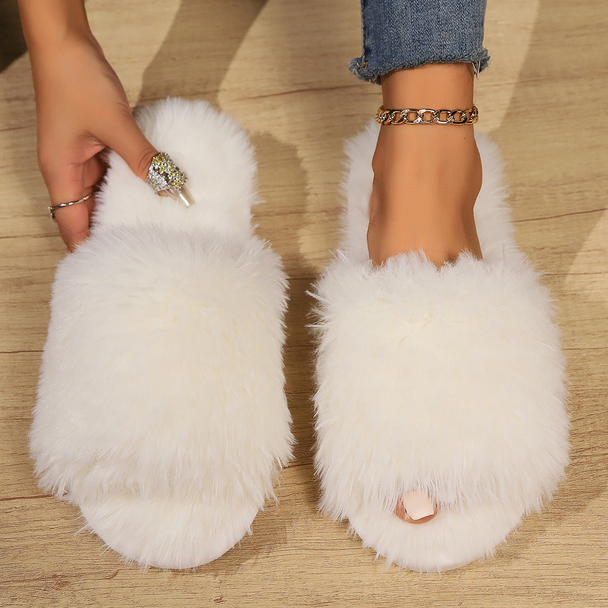 Chaussons d'Hiver en Peluche à Bout Ouvert – Pantoufles Moelleuses Unisexes pour la Maison