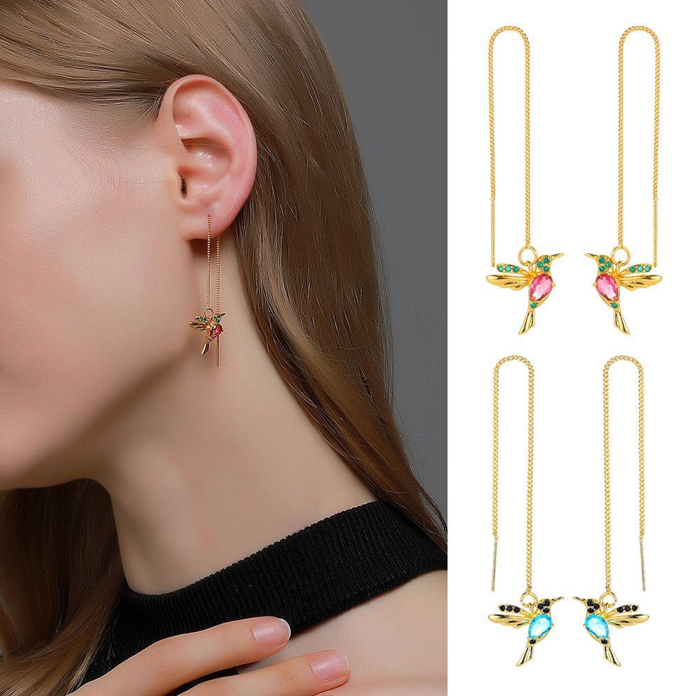 Boucles d’Oreilles Pendantes Colibri en Cristal - Élégance et Légèreté pour Femmes