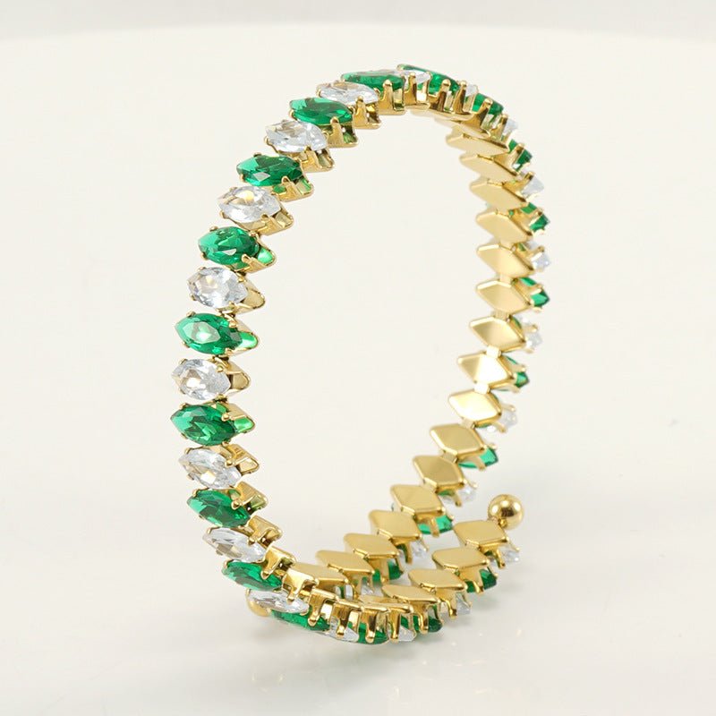 Bracelet en Acier Inoxydable Plaqué Or 18K avec Zircons Verts – Bijou Élégant et Moderne - KadooKadooBlanc et VertCJYD214736809IRMykadoo.shop