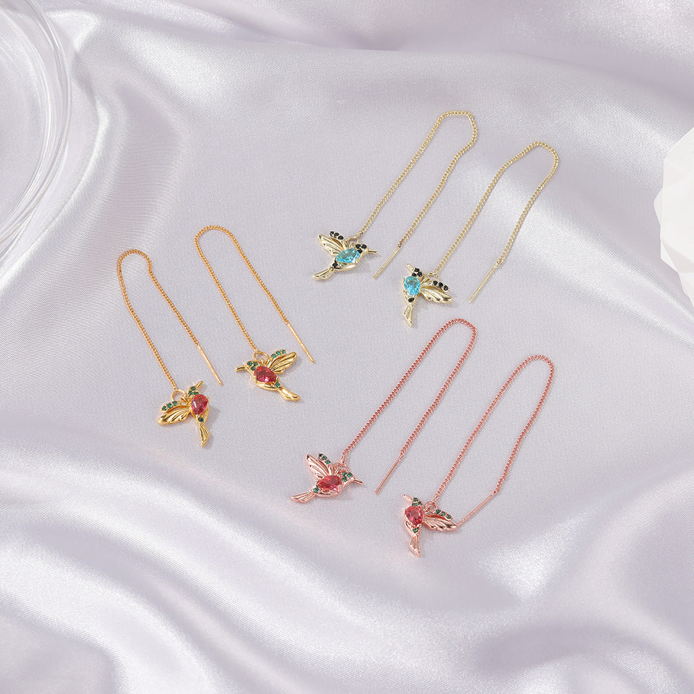 Boucles d’Oreilles Pendantes Colibri en Cristal - Élégance et Légèreté pour Femmes