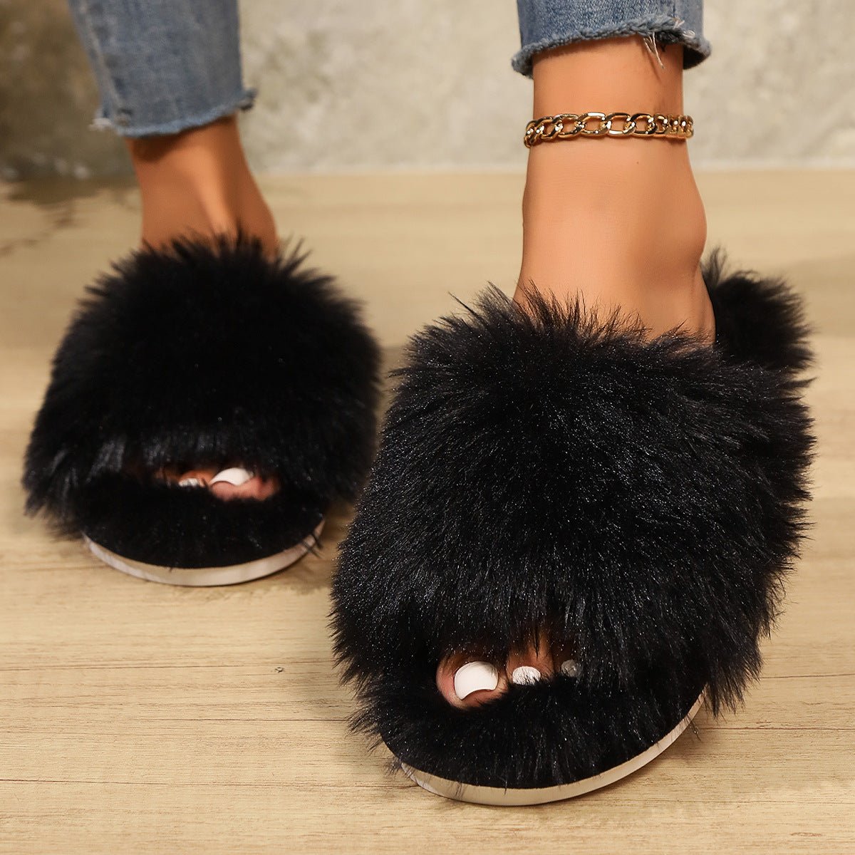 Chaussons d'Hiver en Peluche à Bout Ouvert – Pantoufles Moelleuses Unisexes pour la Maison - KadooKadooNoirCJNS214106606FUMykadoo.shopPantoufles