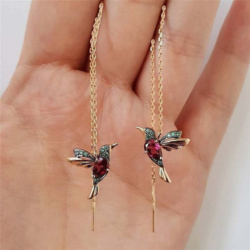 Boucles d’Oreilles Pendantes Colibri en Cristal - Élégance et Légèreté pour Femmes