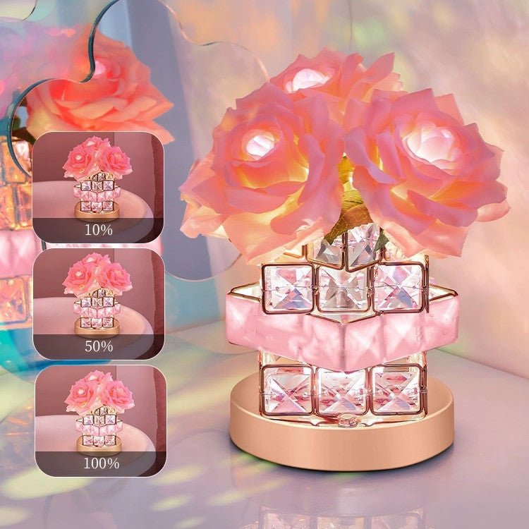 Lampe Cristal Rubik's Cube avec Roses – Élégance et Douceur pour une Ambiance Féérique - KadooKadooRose Cristalline ÉclatanteCJSN179808306FUMykadoo.shopLampe