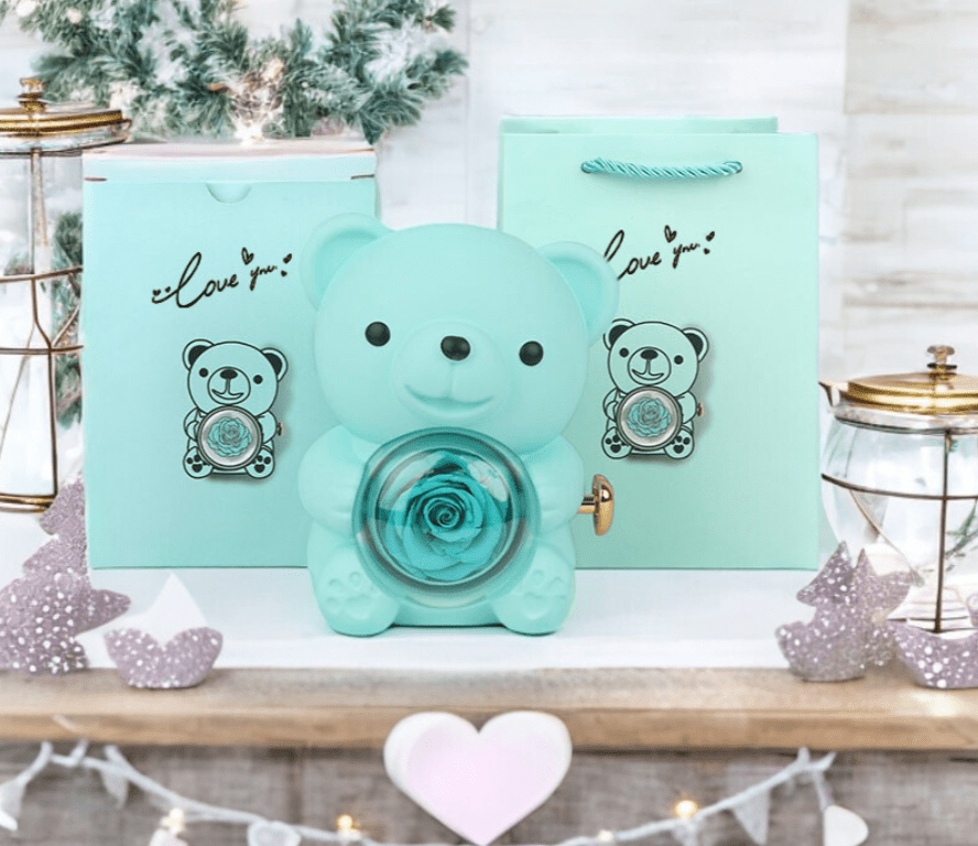 Ours Bijou Magique – Coffret Rotatif avec Rose Éternelle - KadooKadooBleuCJYD207042507GTMykadoo.shopCoffret De Cadeau