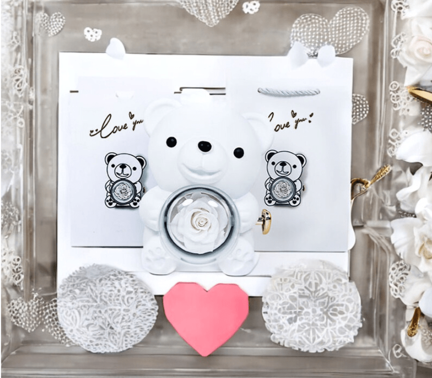 Ours Bijou Magique – Coffret Rotatif avec Rose Éternelle - KadooKadooBlancCJYD207042505EVMykadoo.shopCoffret De Cadeau