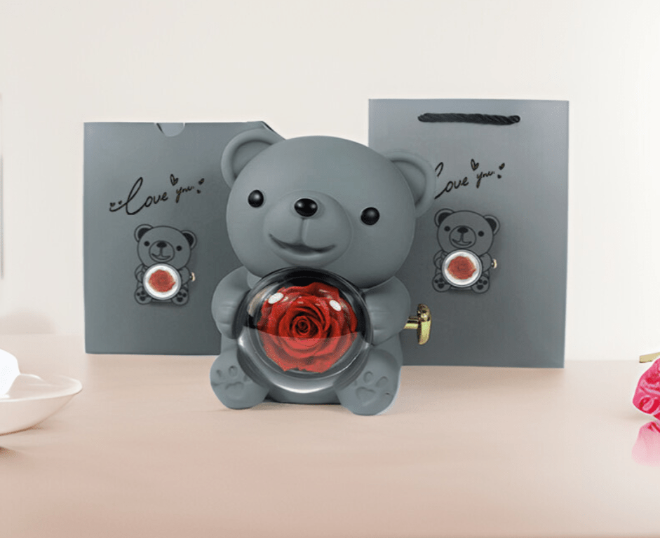 Ours Bijou Magique – Coffret Rotatif avec Rose Éternelle - KadooKadoogrisCJYD207042504DWMykadoo.shopCoffret De Cadeau