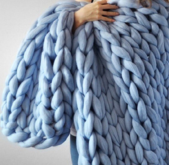 Plaid Chunky Tricoté à la Main 100x120 cm – Douceur et Confort Exceptionnels - KadooKadooBlueCJJJJTJT40778 - Blue - 100x120cmMykadoo.shopCouverture