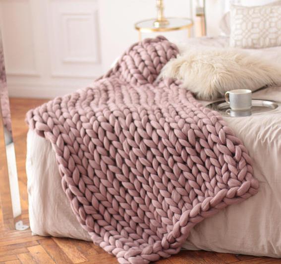 Plaid Chunky Tricoté à la Main 100x120 cm – Douceur et Confort Exceptionnels - KadooKadooRose paleCJJJJTJT40778 - Grey pink - 100x120cmMykadoo.shopCouverture